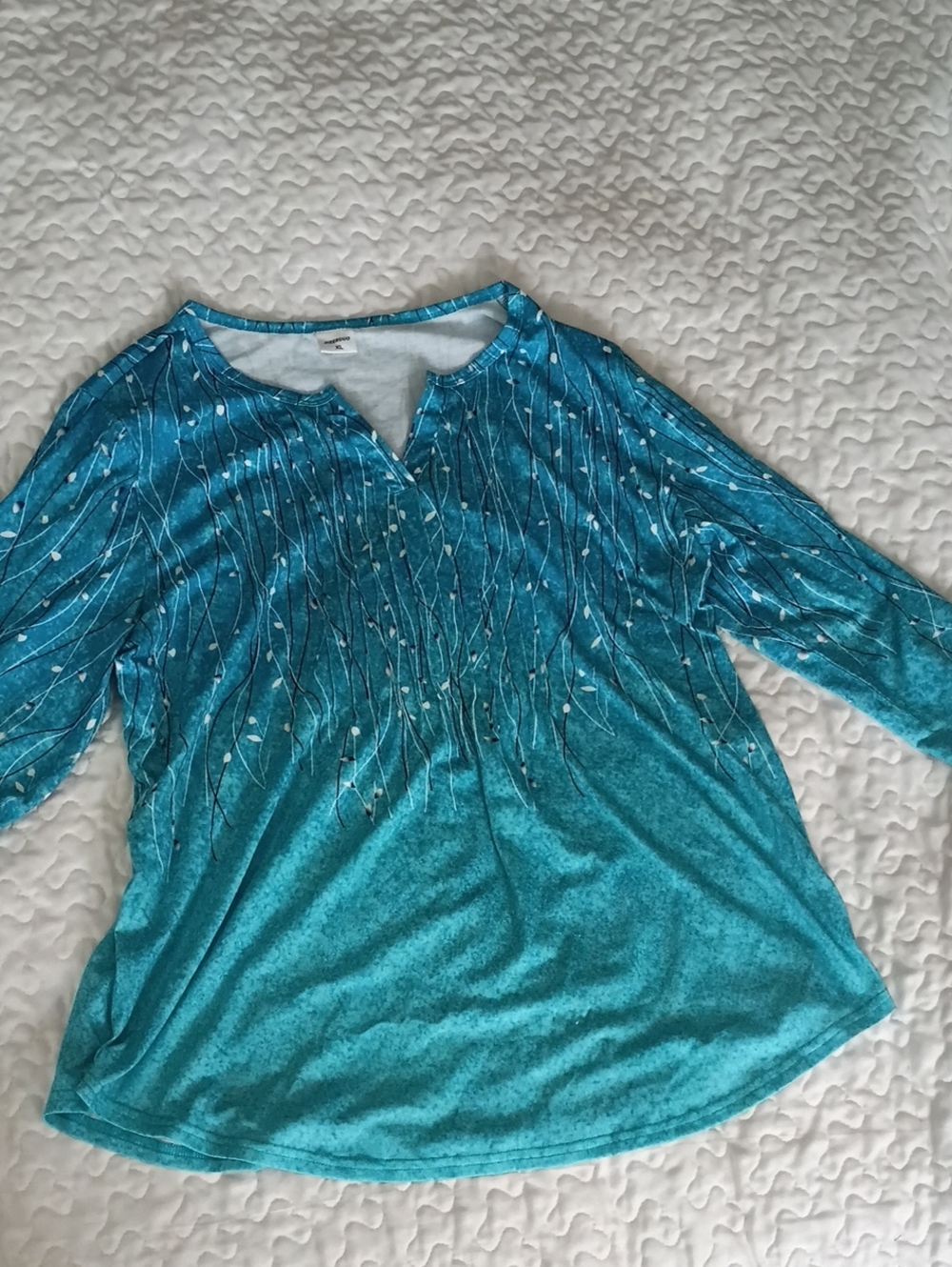 Women's Teal Pintuck Long Sleeve Tee with Subtle Dot Accents